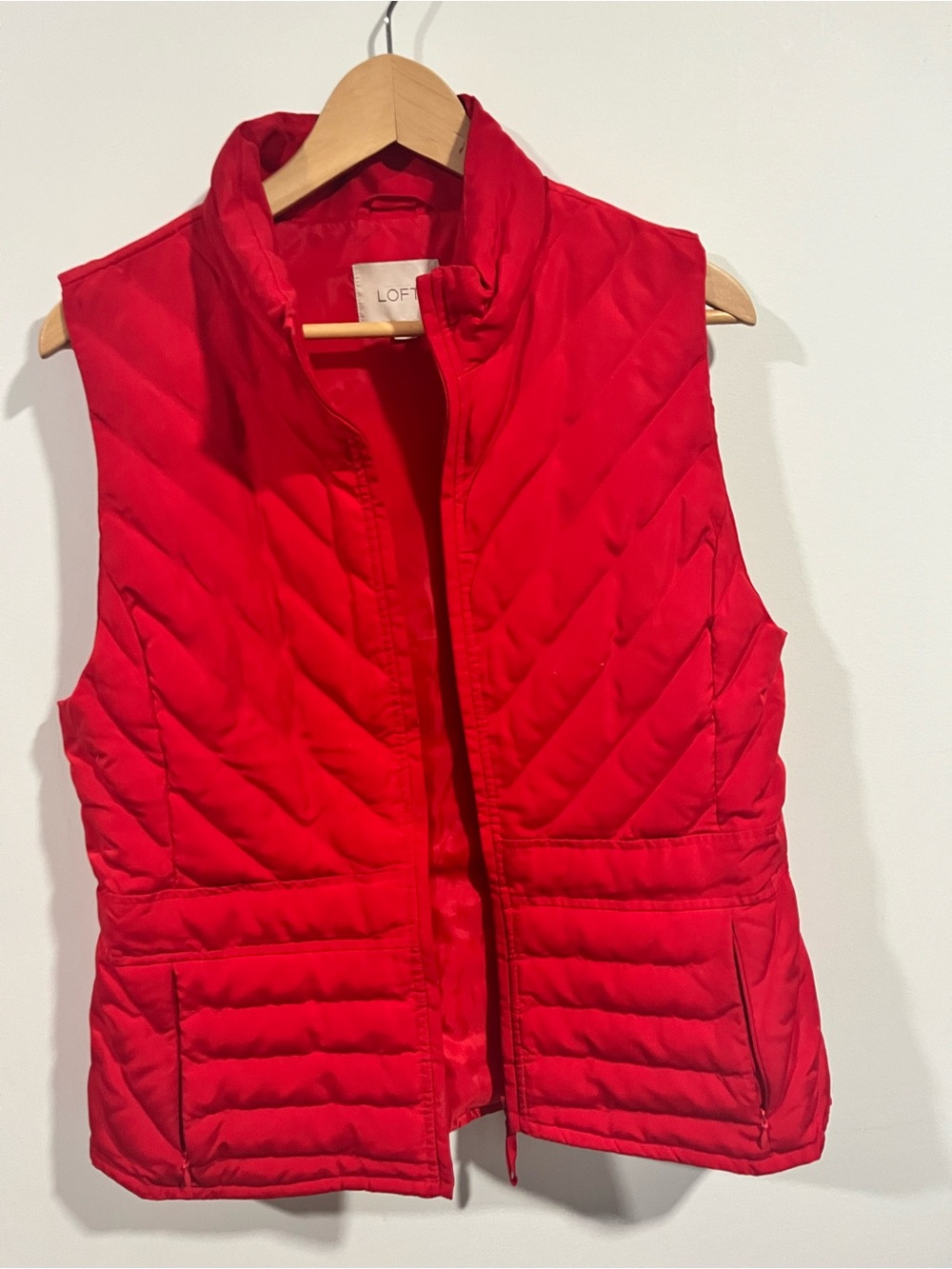 LOFT Vibrant Red Quilted Sleeveless Vest